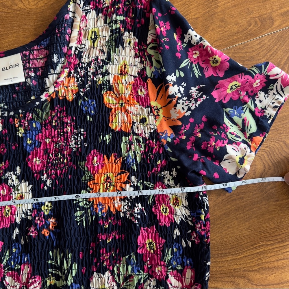 Blair Womens Cottagecore Floral Print Short Sleeve Smocked Challis Dress size L - Picture 8 of 12